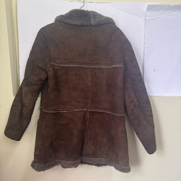 Peter Pan Canada Vintage 90s Shearling Leather Fur Short Coat Jacket Brown Warm - Picture 4 of 16